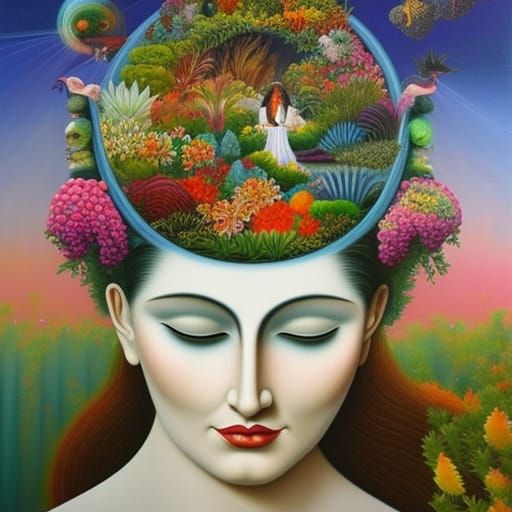 Surreal Wakeful Goddess Emerges from Slumber