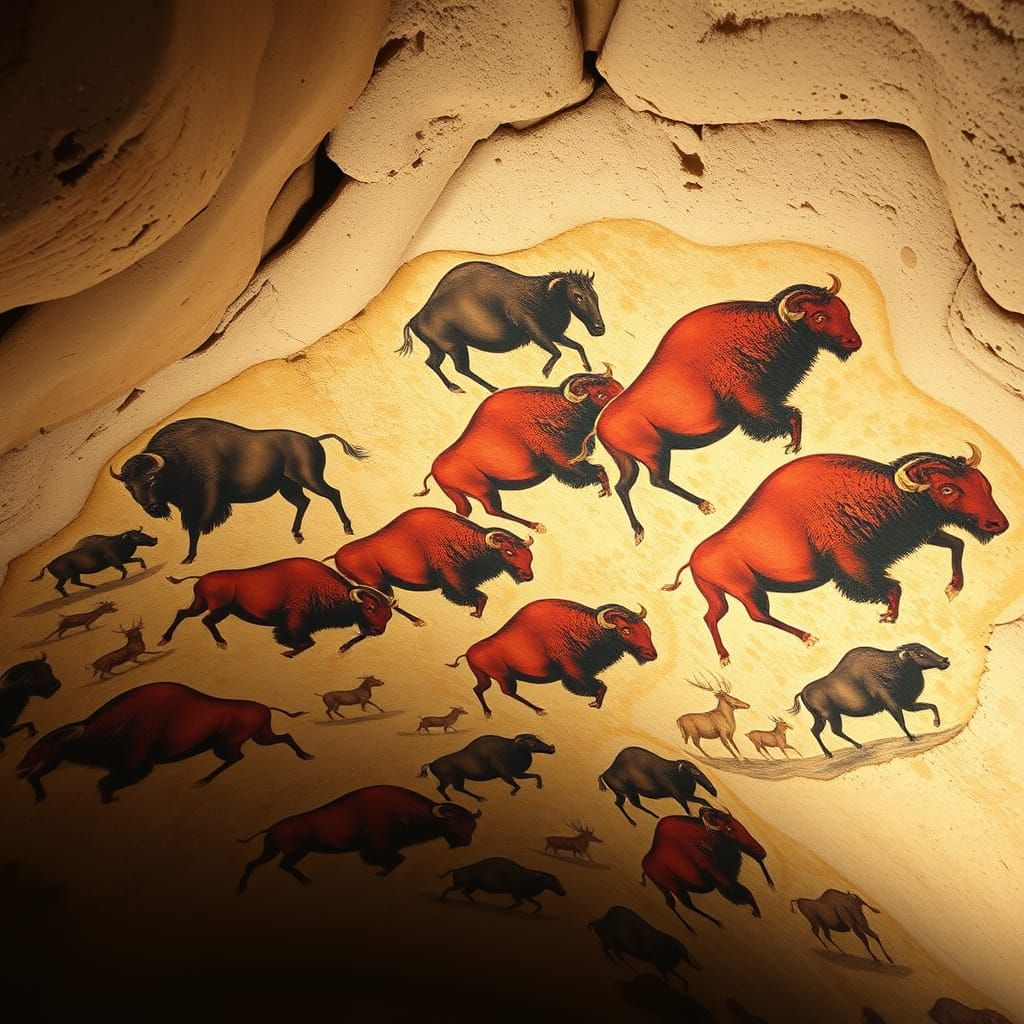 Ancient Cave Art in Vibrant Colors