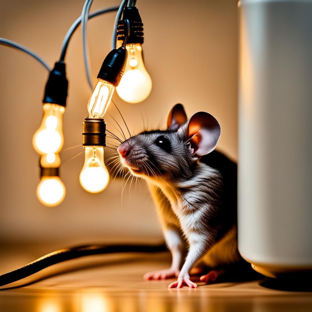 Mouse Holding Light Bulbs in Macro Close-Up