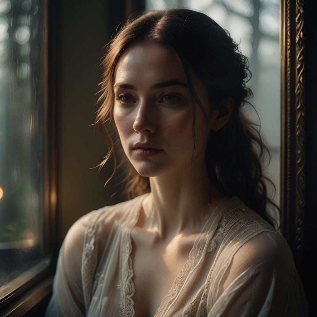 Ethereal Portrait of Contemplation in Soft Focus
