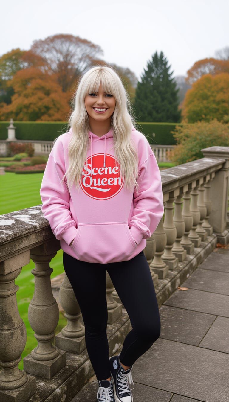 Woman in Pink Hoodie on Autumn Terrace
