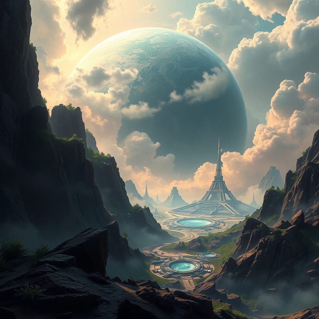 Surreal Terraforming Scene in Cyberpunk Aesthetic