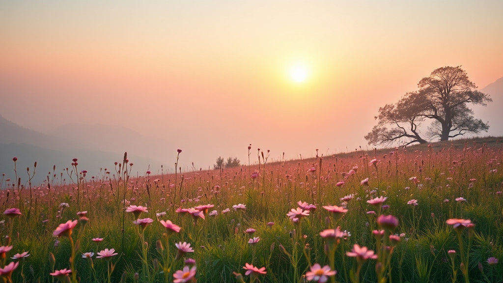 Serene Landscape Bathed in Warm Dawn or Dusk Light
