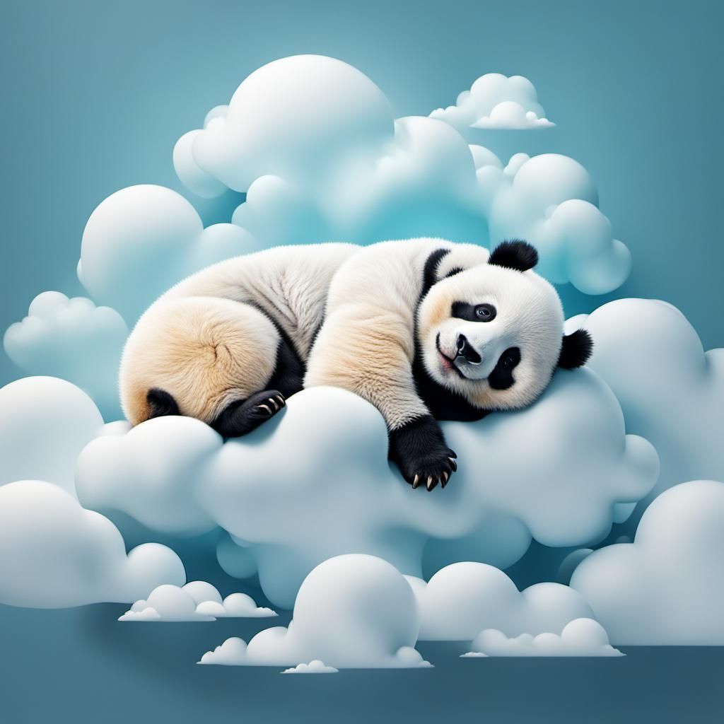 Whimsical Panda Drifts on Soft Clouds in Pastel Hues
