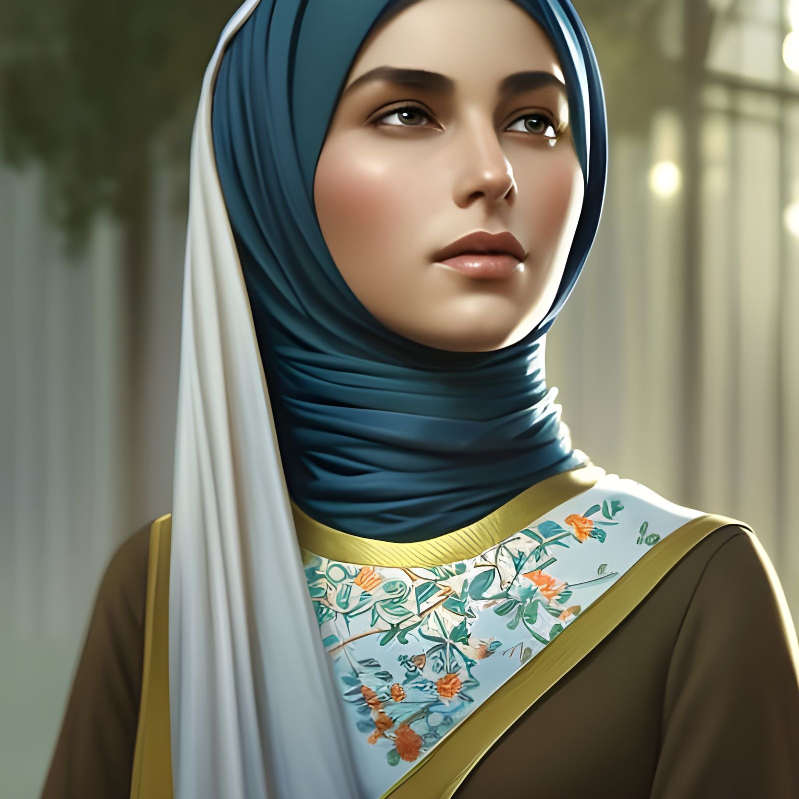 Modest Woman with Facemask Portrait in Hyperdetailed Style