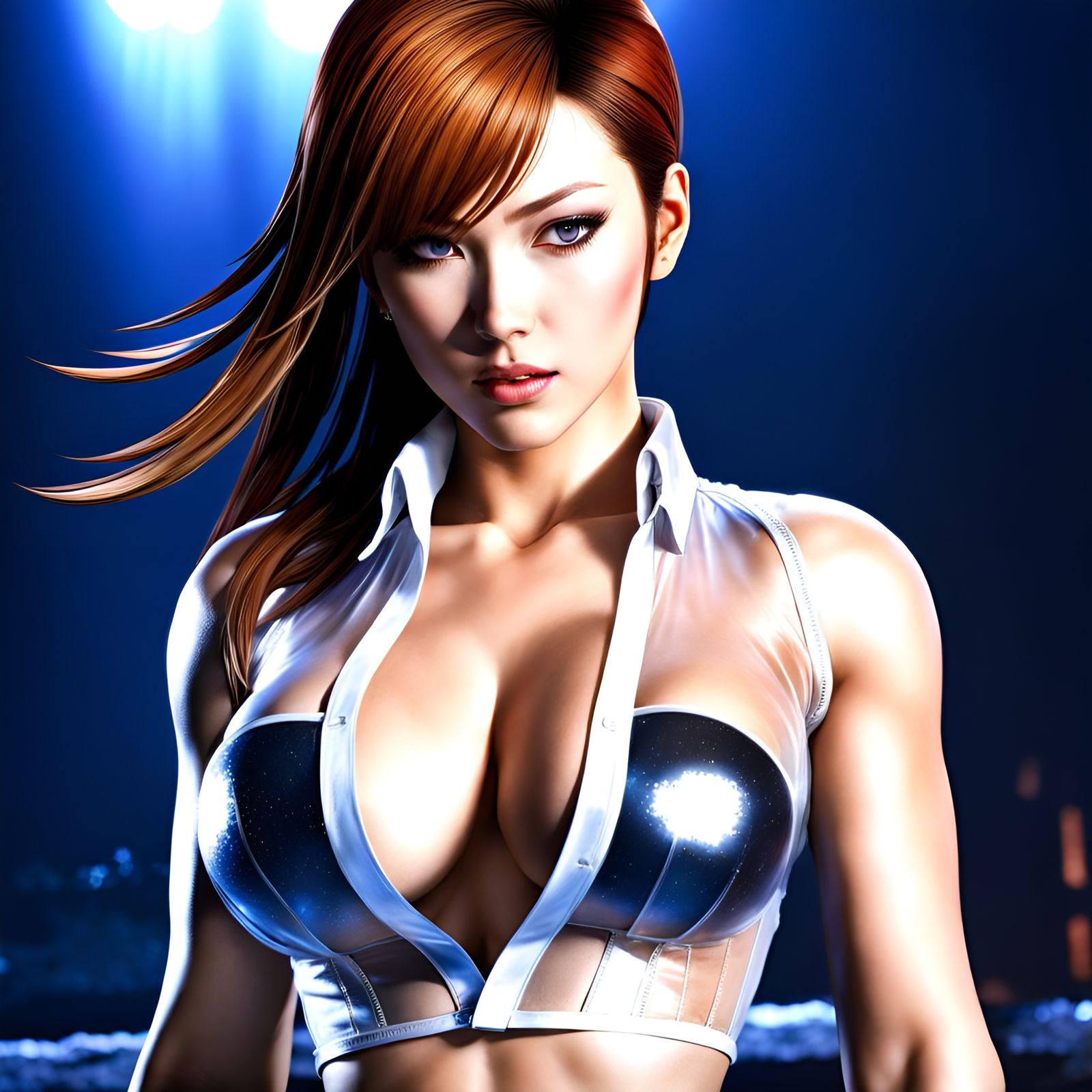 Realistic Portrait of a Woman in a Wet, Transparent Shirt