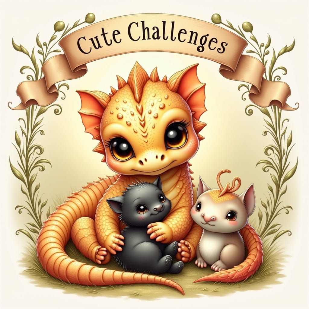 Snuggly Dragon Hatchling Cuddles Kitten in Whimsical Storybo...