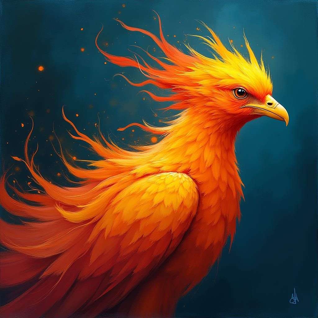 Stylized Phoenix Profile in Fiery Plumage