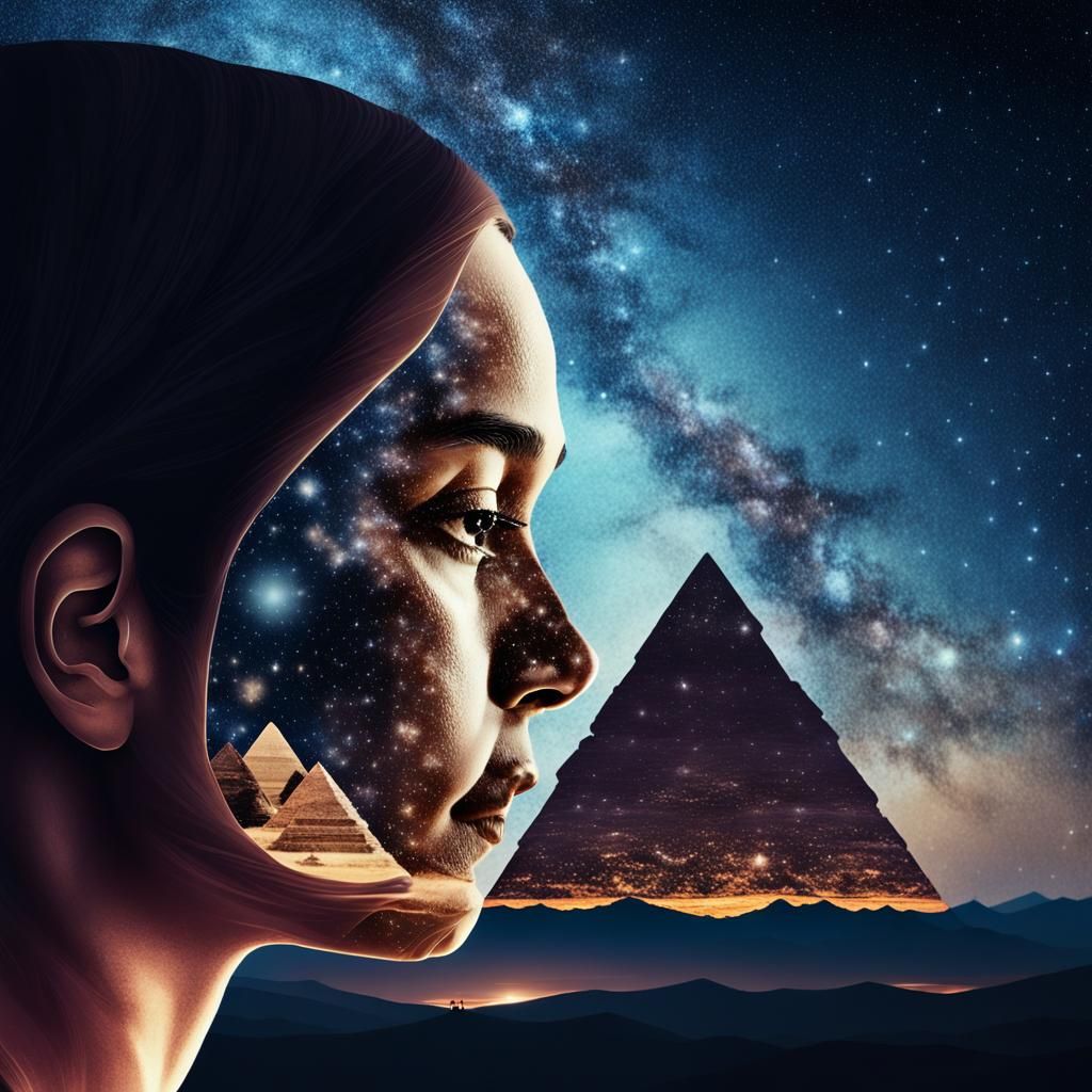 Hourglass Woman Under Starry Skies Collage