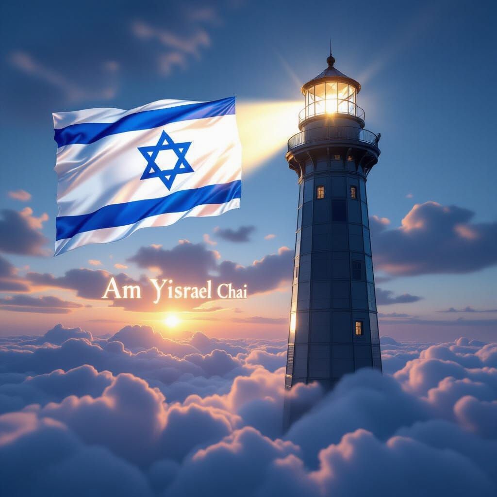 Glass Lighthouse Illuminates Holographic Israeli Flag