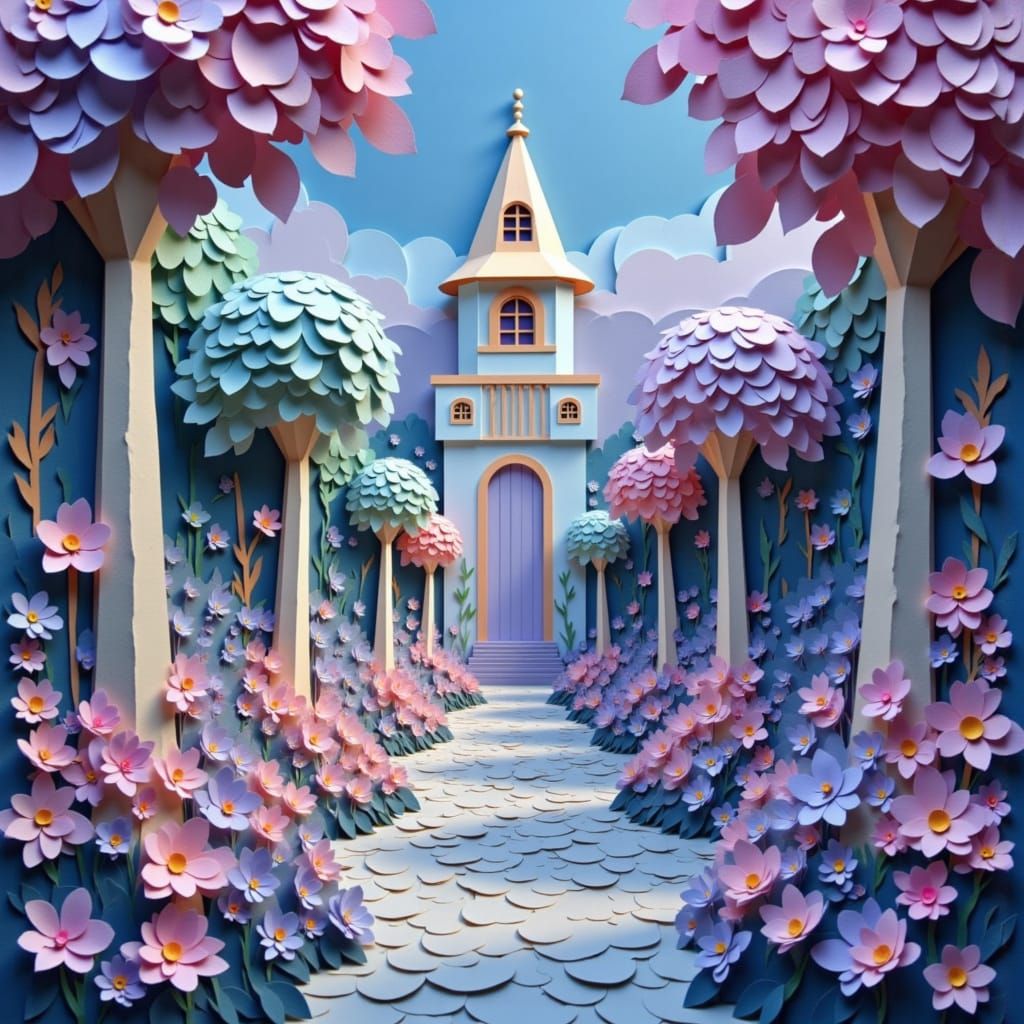 Miniature Paper Theater Scene with Handmade Figures