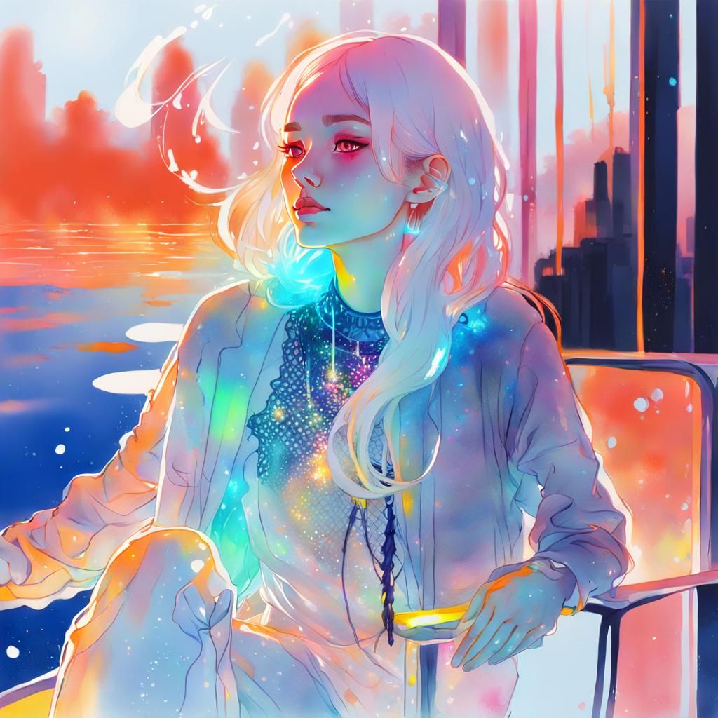 Luminous Laced Girl in Soft Watercolor