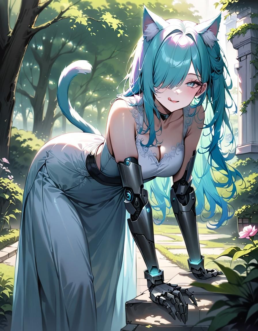 Breathtaking Aesthetic Catgirl Amidst Enchanting Garden
