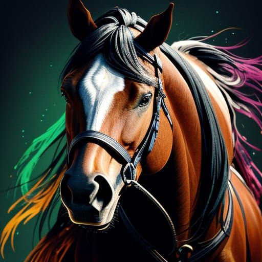 Horse With Intricate Black Woman Silhouette Drawn On