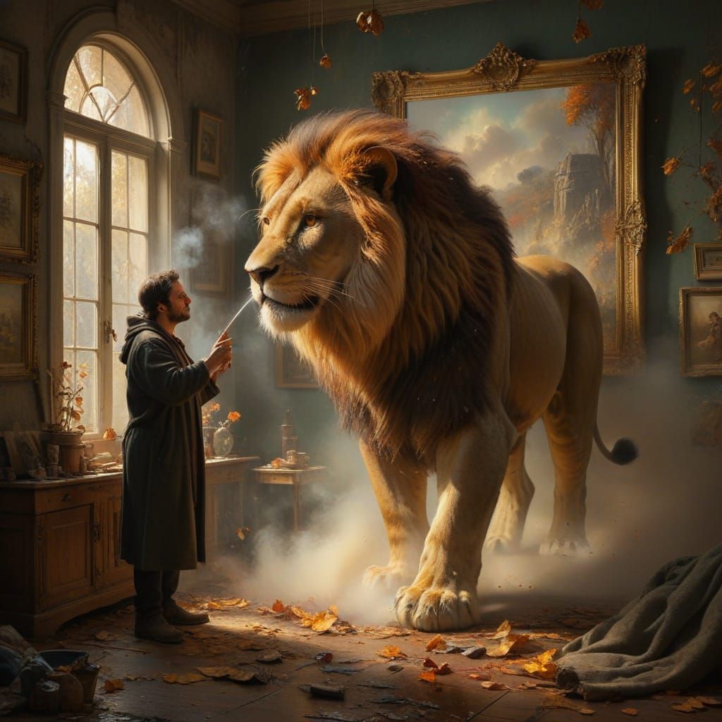 Surreal Masterpiece: Lion King Painting Comes to Life in Hyp...