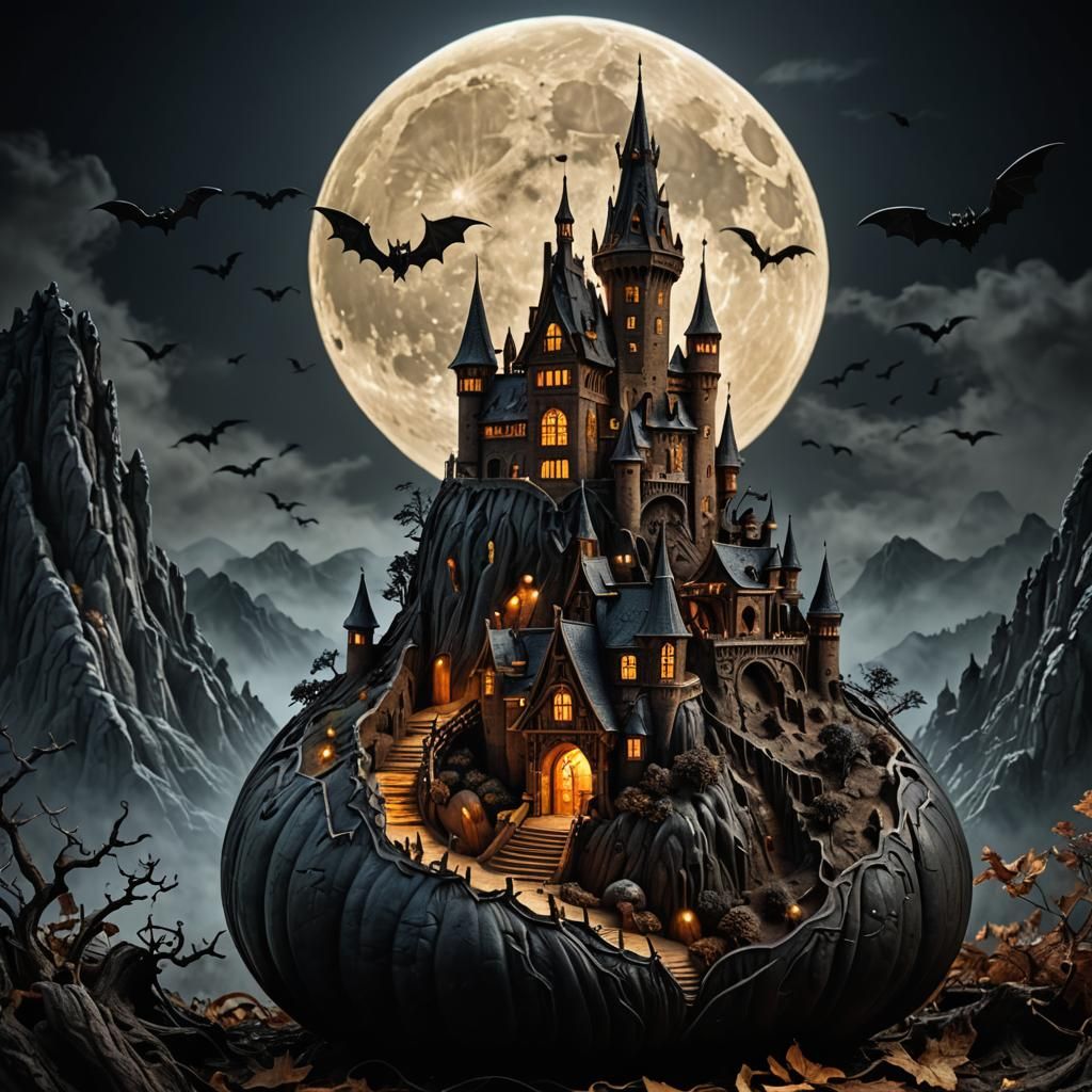 Intricate Gourd Carving: Dracula's Castle in 3D