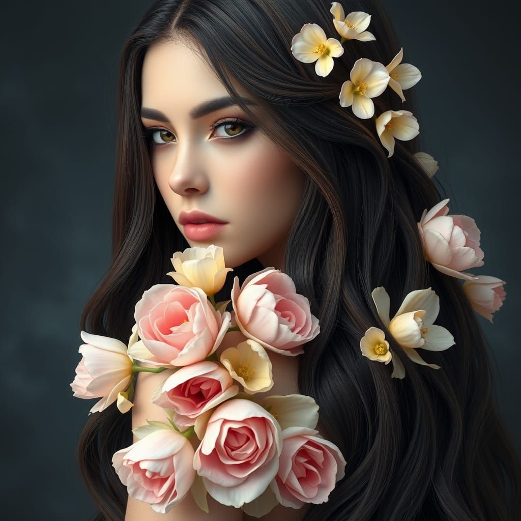 Enchanting Lady of Mystique with Pastel Florals