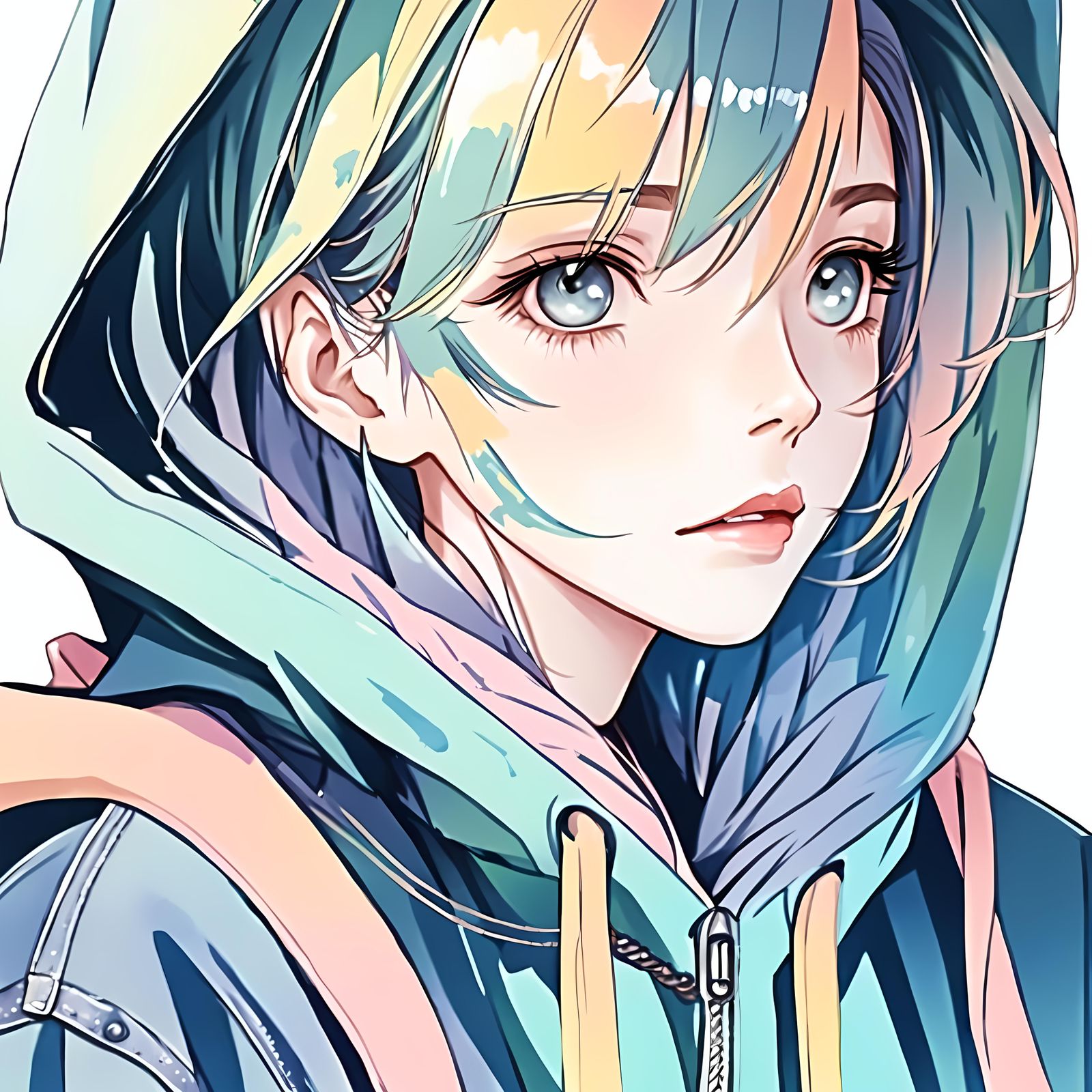 Anime Girl in Hoodie and Jeans Portrait