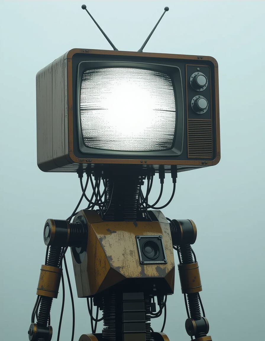 Retro TV Headed Humanoid in Noir Style