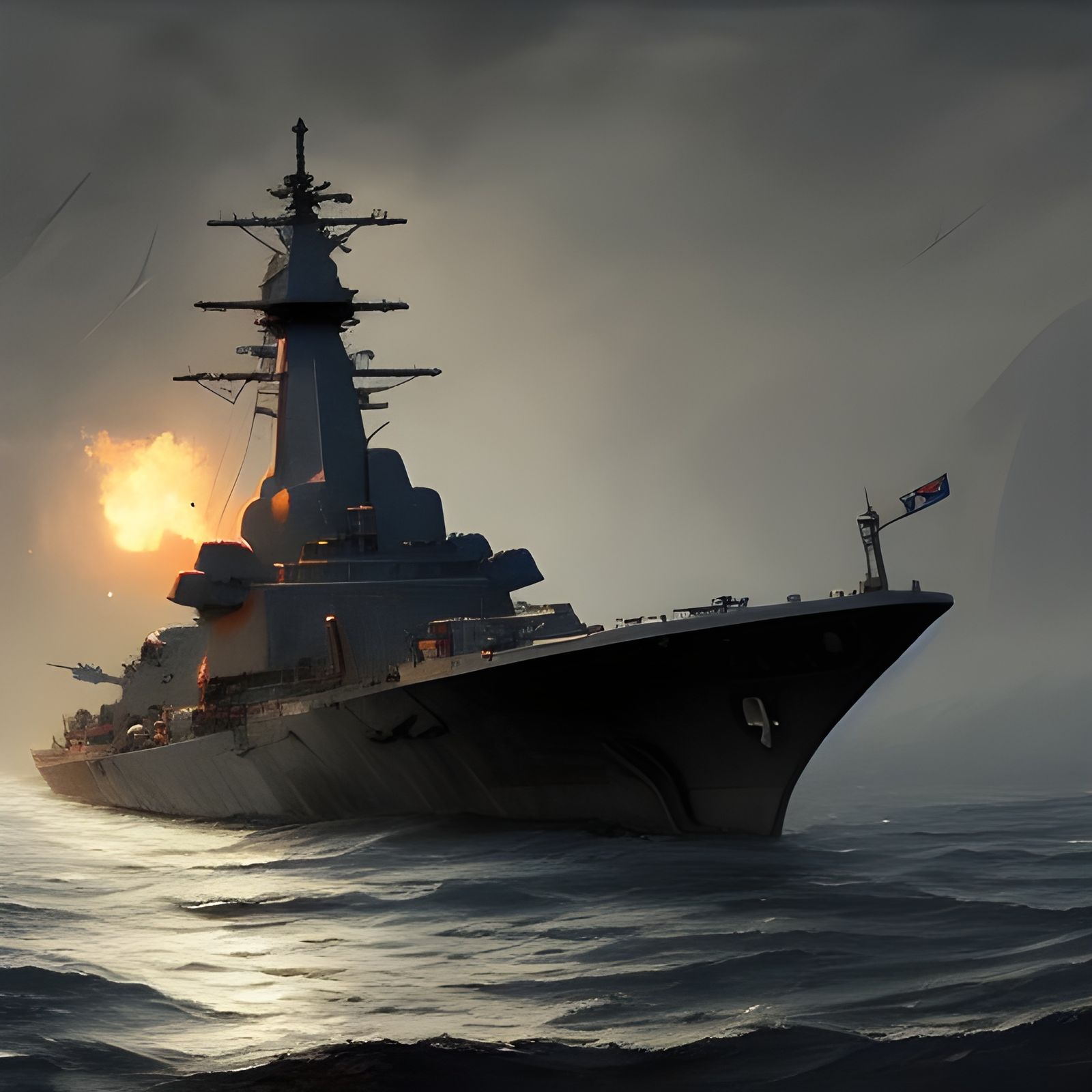 Warship in a Futuristic Cyberpunk Aesthetic