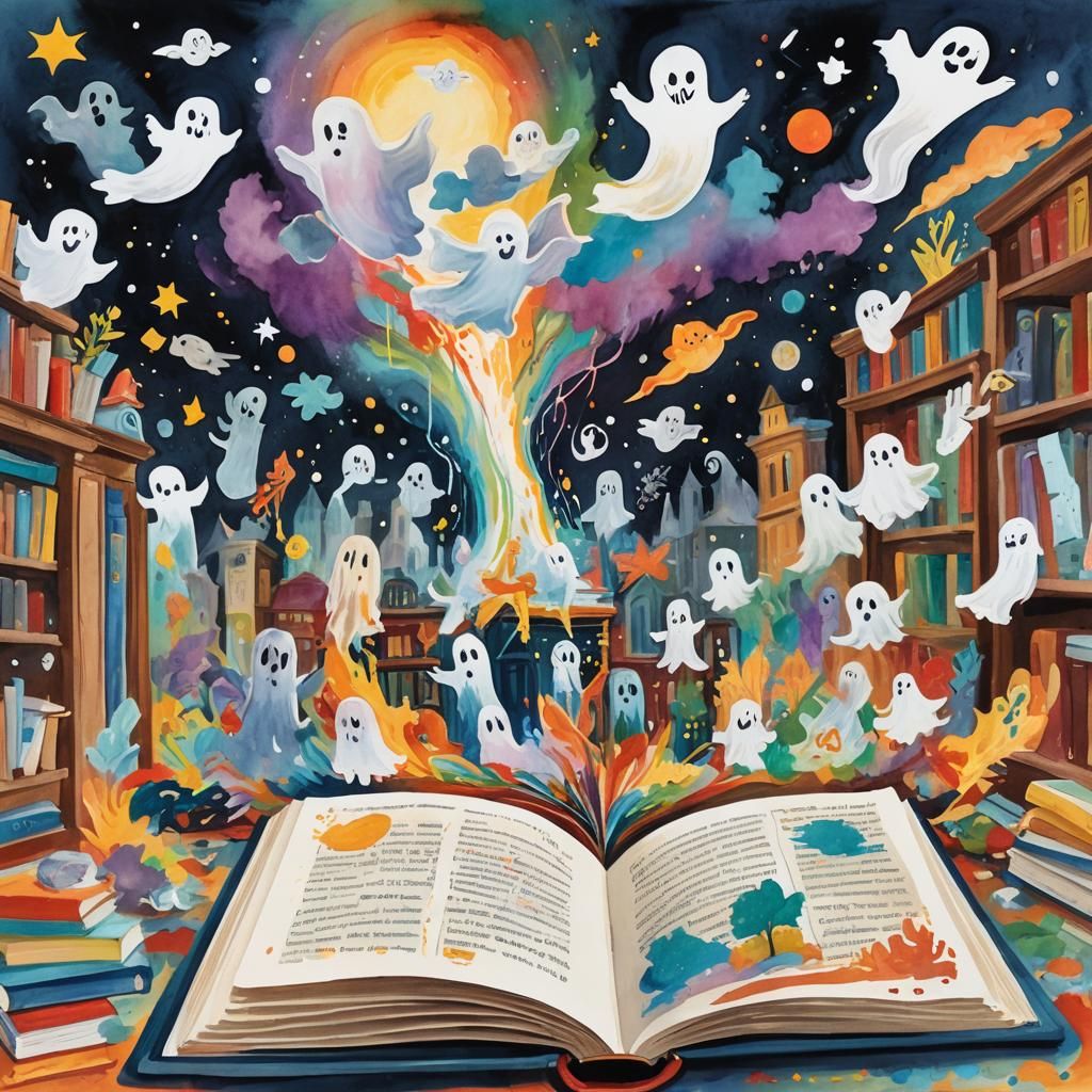 Maximalist Impressionist Masterpiece with Gouache-Style Book...