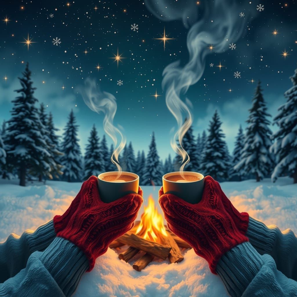 Winter Wonderland Campfire Scene in Enchanted Forest