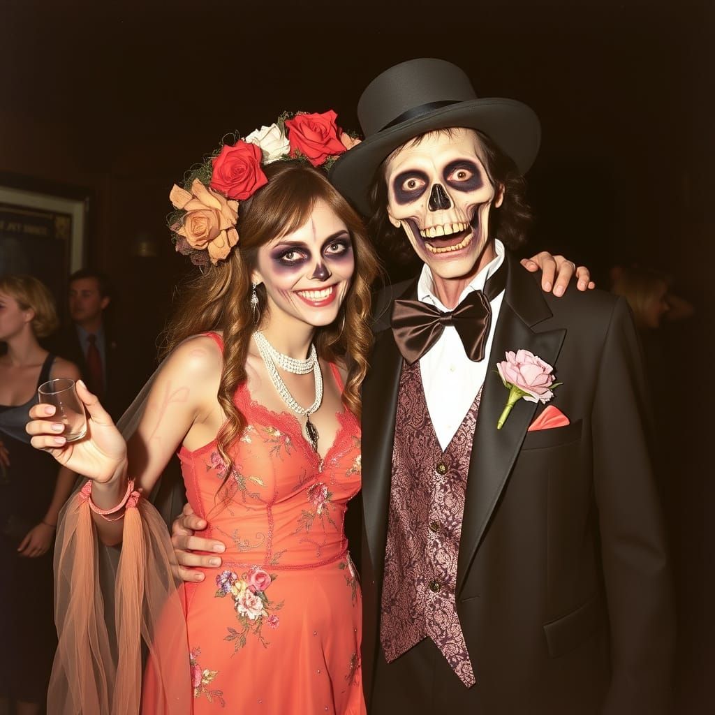 Undead Zombie Disco Prom Couple 1970s Photo