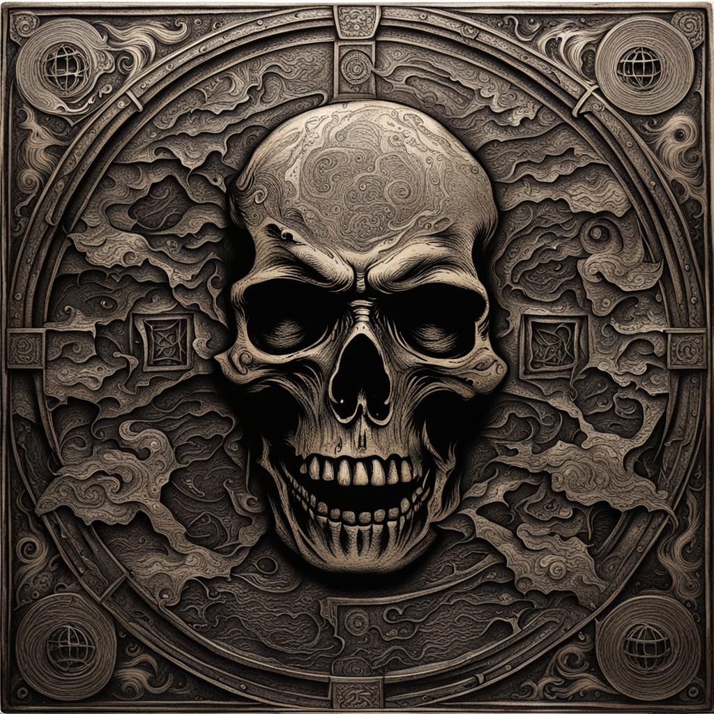 Ancient Tomes of Immortal Knowledge in Metal Relief