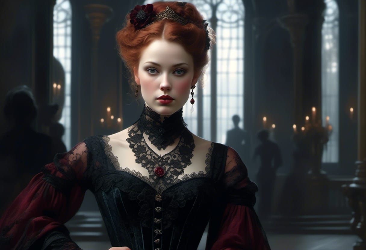 Glowing Lady in Velvet and Lace, Rococo Style