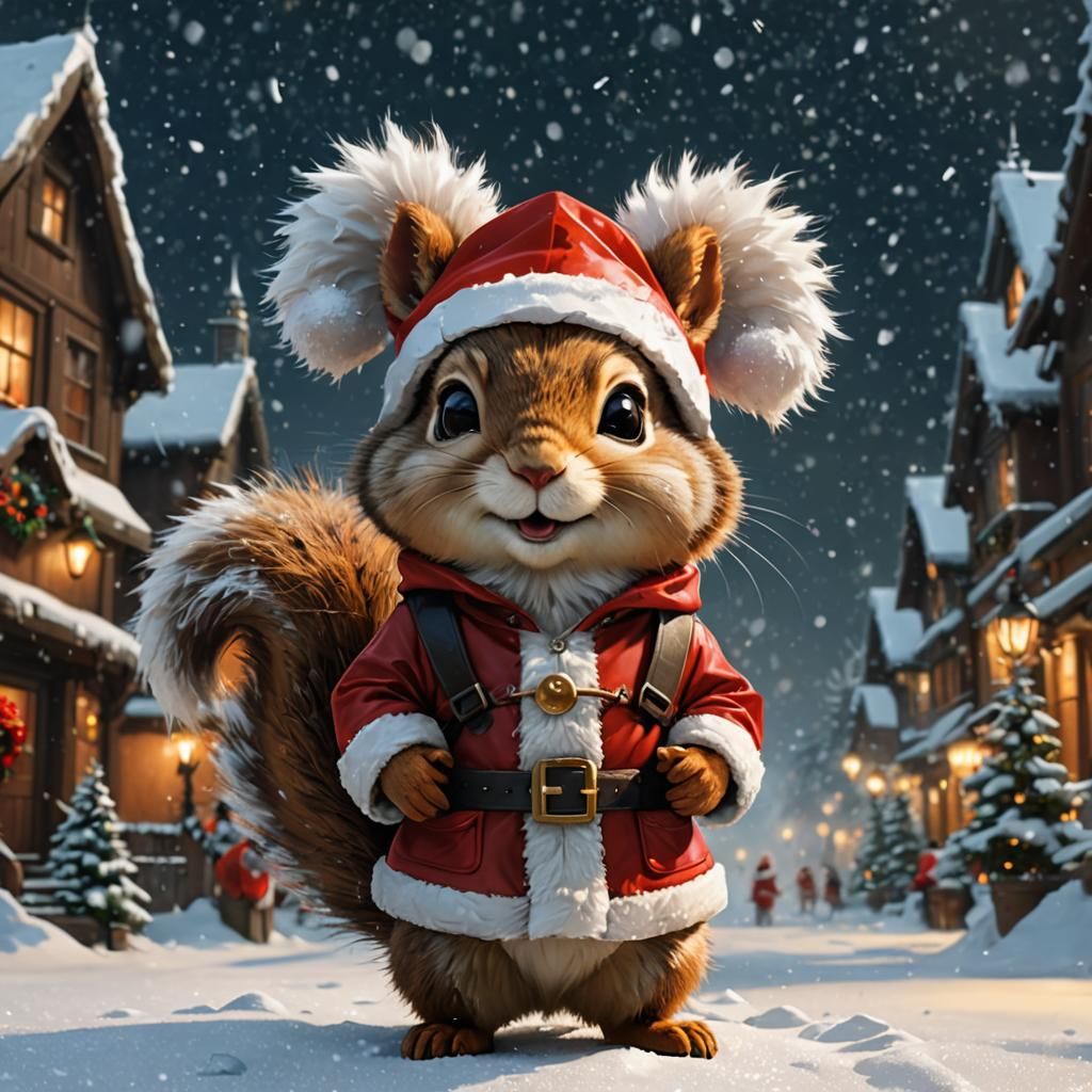 Chibi Adorable Christmas Squirrel