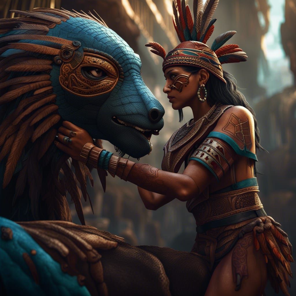 Amazonian Goddess Tames Mysterious Companion in Vibrant Colo...