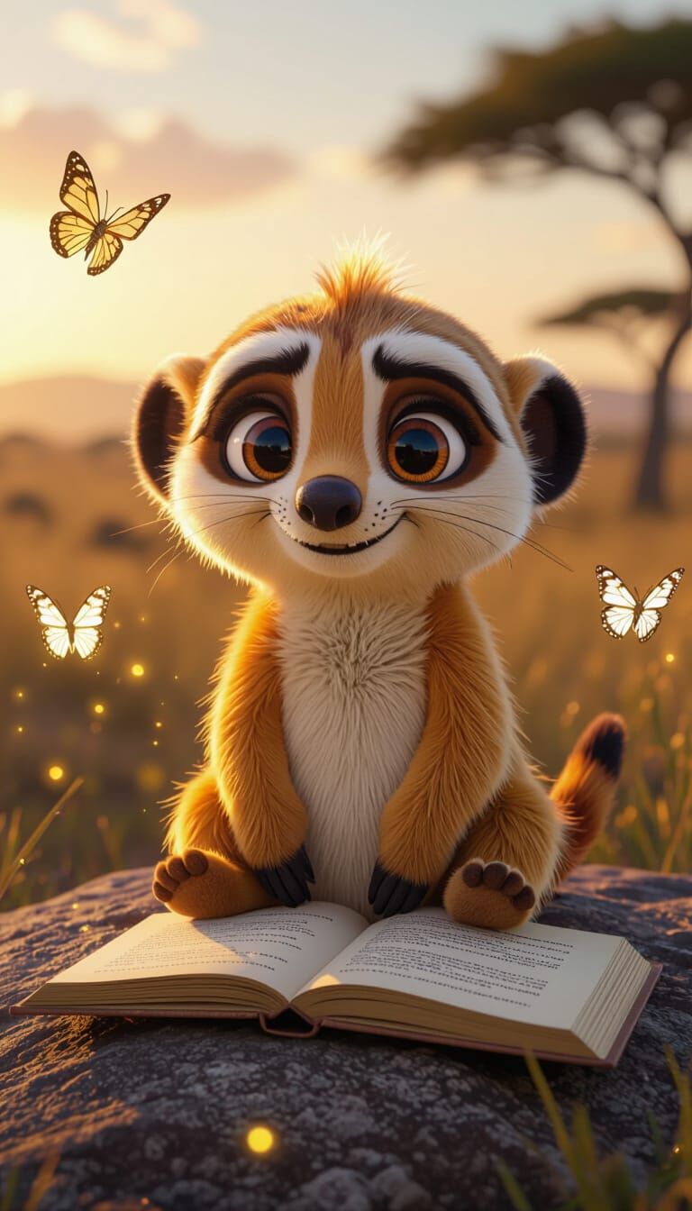 Plush Meerkat in Savannah Sunset: A 3D Rendered Scene