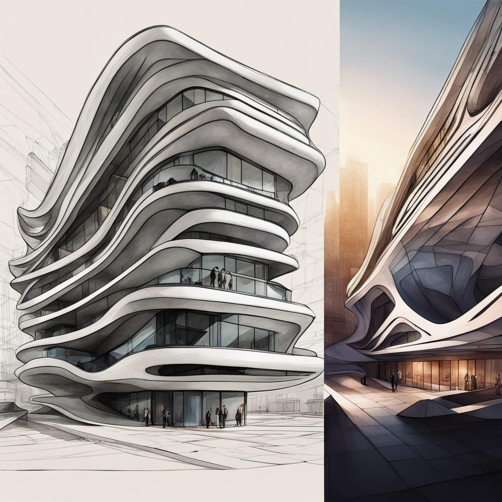 Dynamic Architectural Illustration in Vintage Style