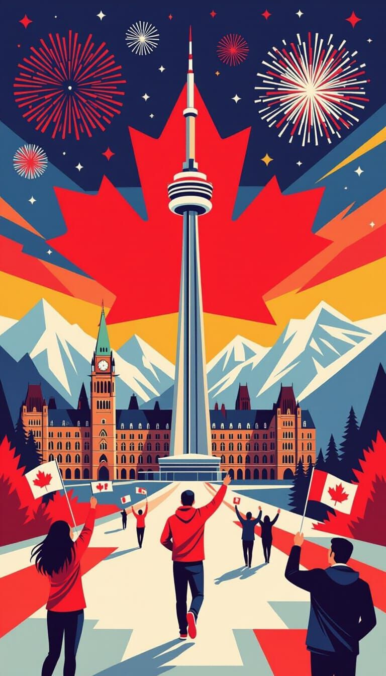 Canada Day Celebration in Modern Flat Art Style