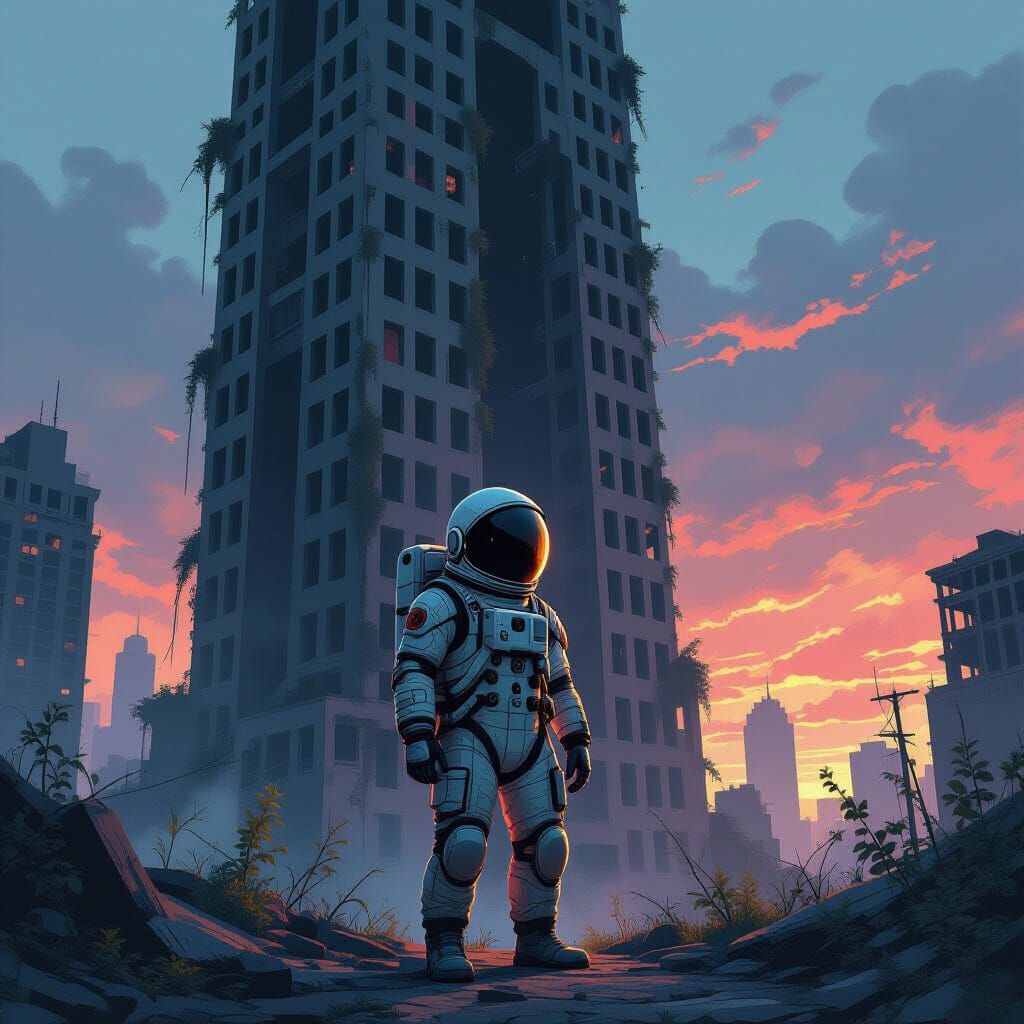 Abandoned Astronaut Suit in Ruined Skyscraper