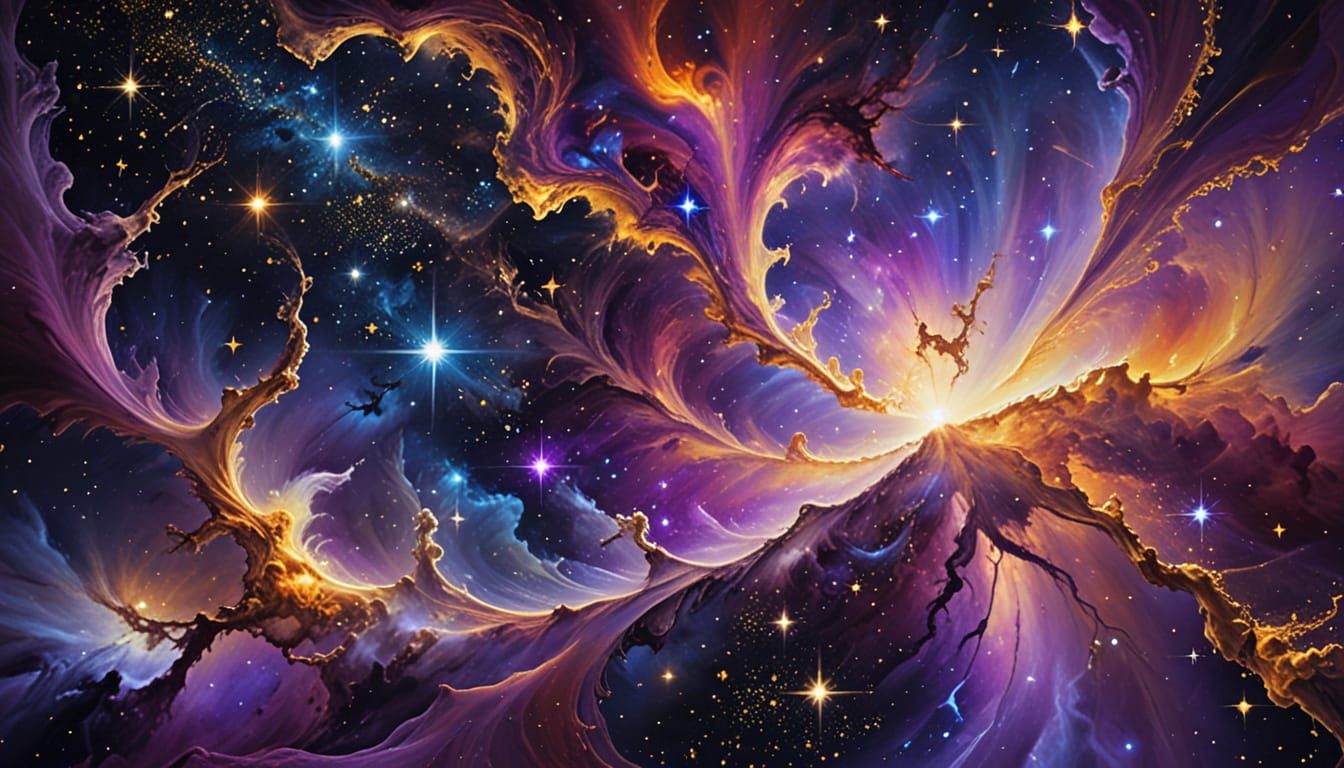 Dreaming Universe in Oil Painting with Gold Accents