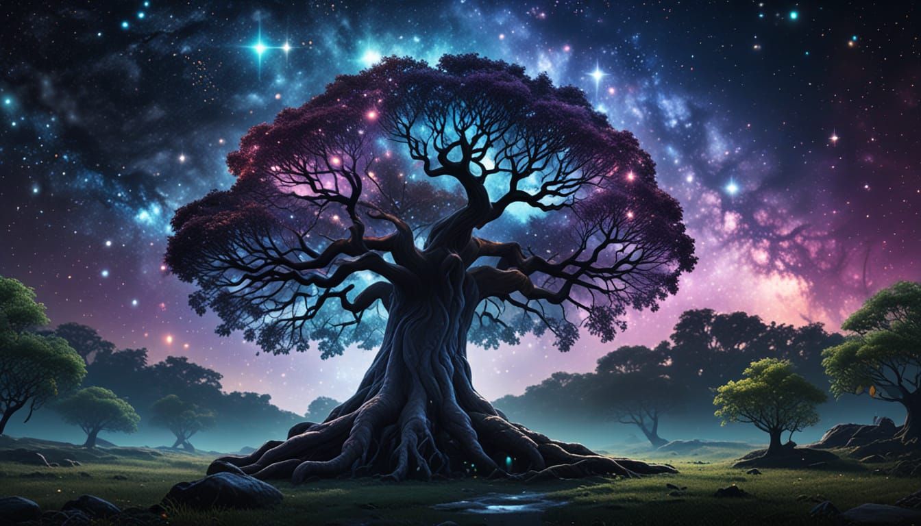 Epic Cosmic Tree in Vibrant Oil Painting Style