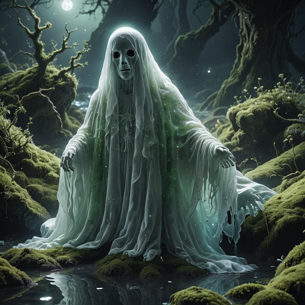 Ethereal Spirit in Majestic Moonlit Scene