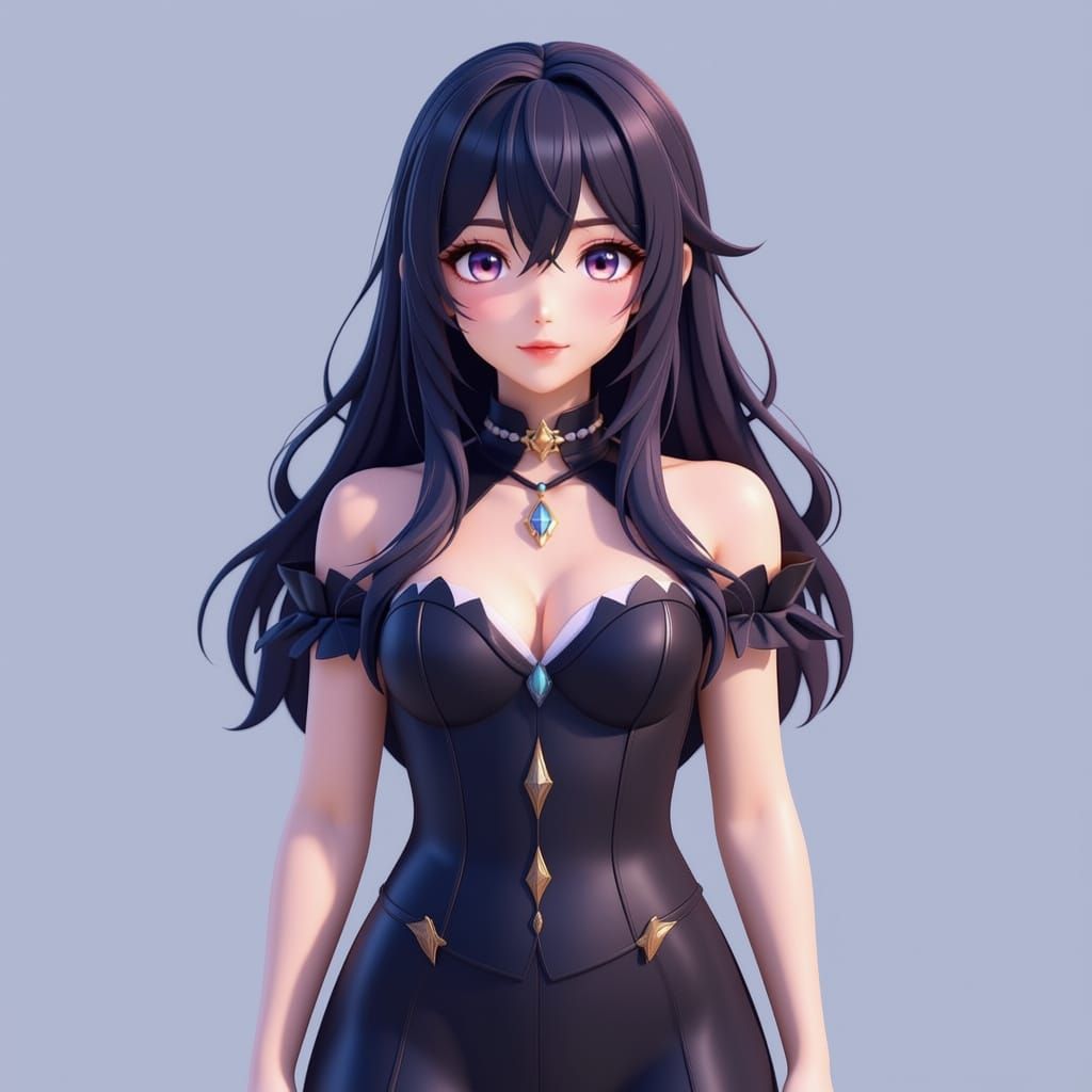 Detailed Anime Girl with Purple Eyes in 3D Art Style