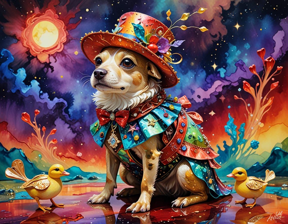 Punk Frogs Fashion in Surreal Alcohol Ink Painting