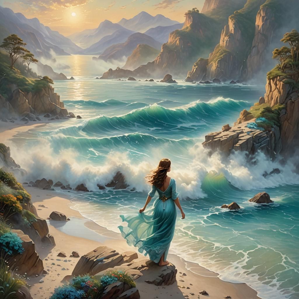 Serene Coastal Paradise in Soft Golden Light