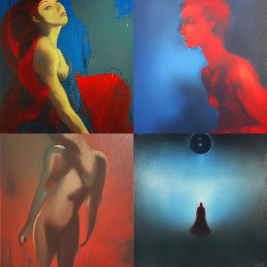 A Majestic Red Warrior Dominates a Deep Blue Background in D...