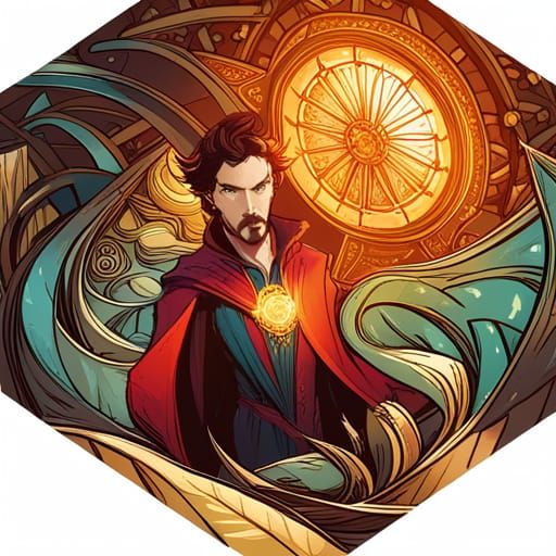 Golden Doctor Strange in Vibrant Digital Art