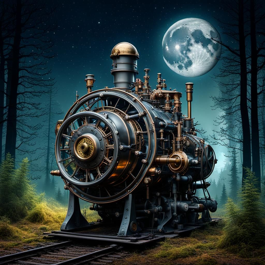Steampunk Night Forest Stroll with Celestial Bodies