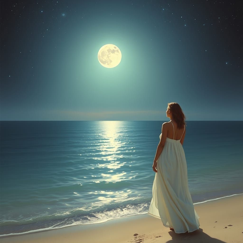 Serene Woman Under Starlit Night Sky