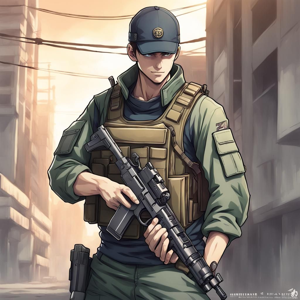 Mercenary Soldier wields Trusty Pistol in Anime Style