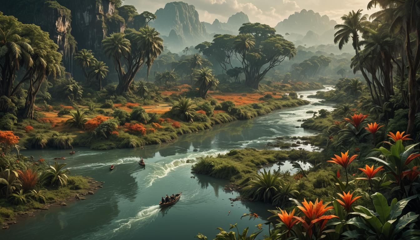 River Reptile in the Congo Delta, a Vibrant Digital Masterpi...
