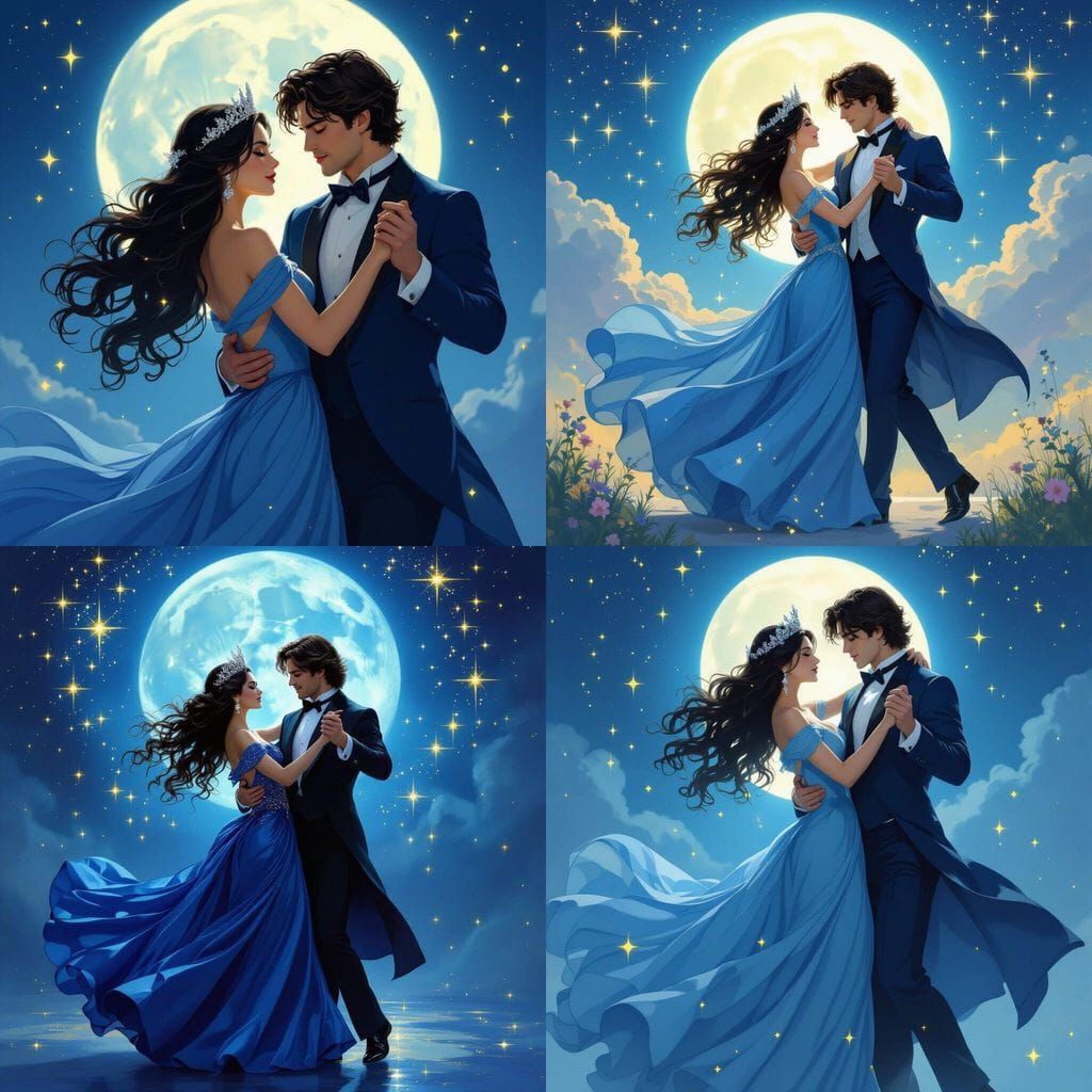 Elegant Couple Dancing Under Moonlight