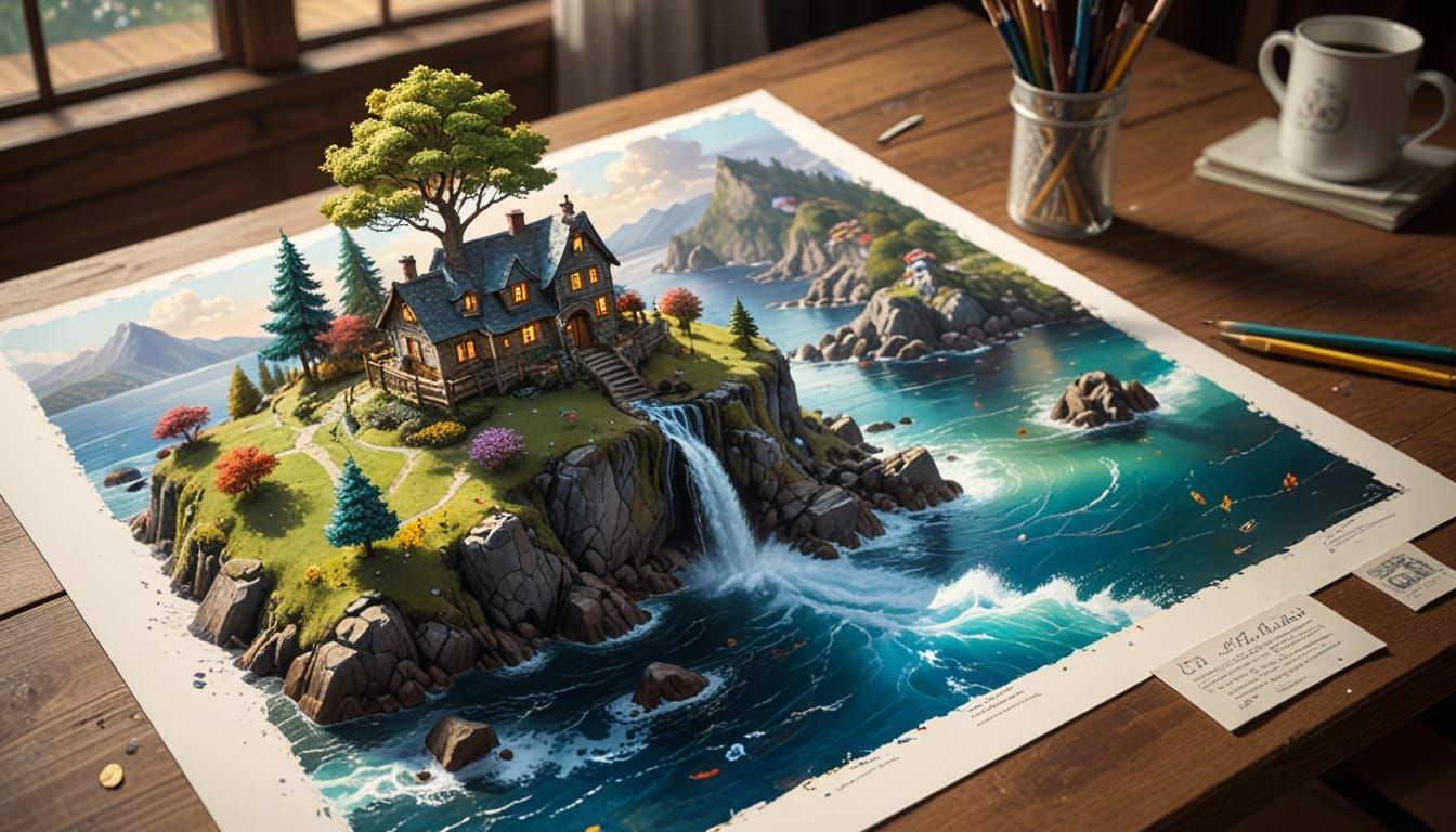 Lápis Desenha Cervo em Clareira Fantástica em 3D