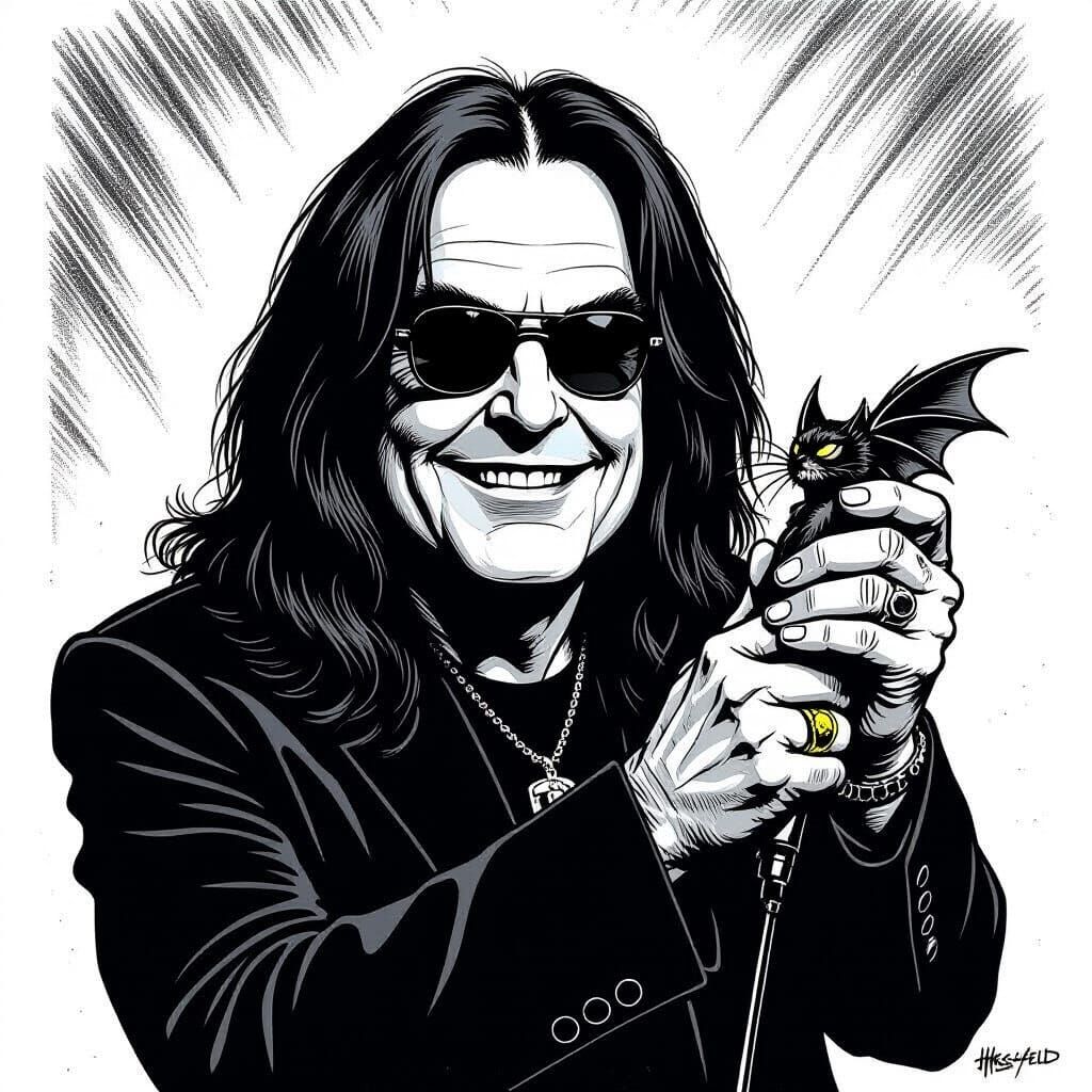 Ozzy Osbourne Caricature in Al Hirschfeld Style
